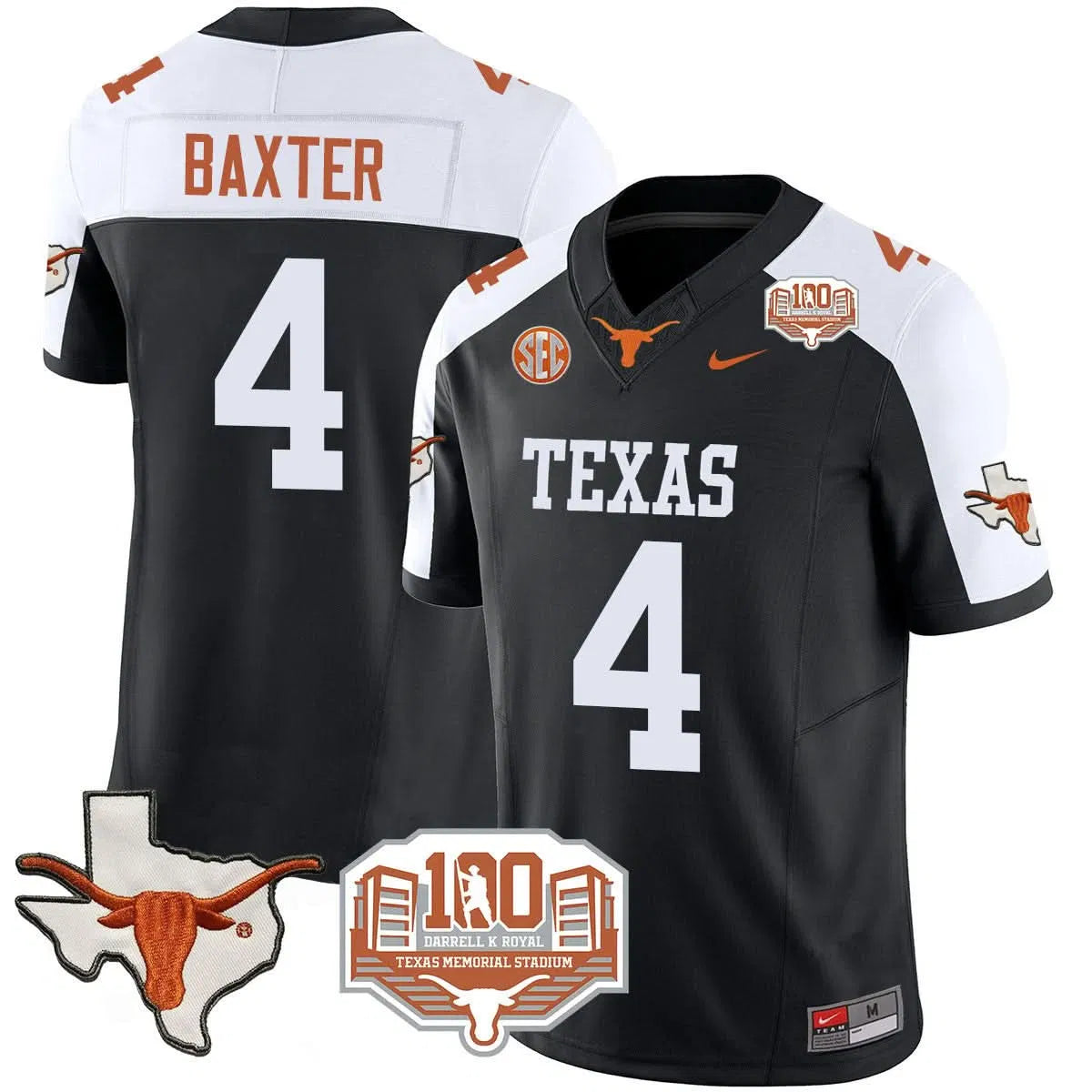 Personalized TL 2026 Vapor Limited Jersey - 100 years of Darrell K Royal - Black Alternate / CJ Baxter Stitched