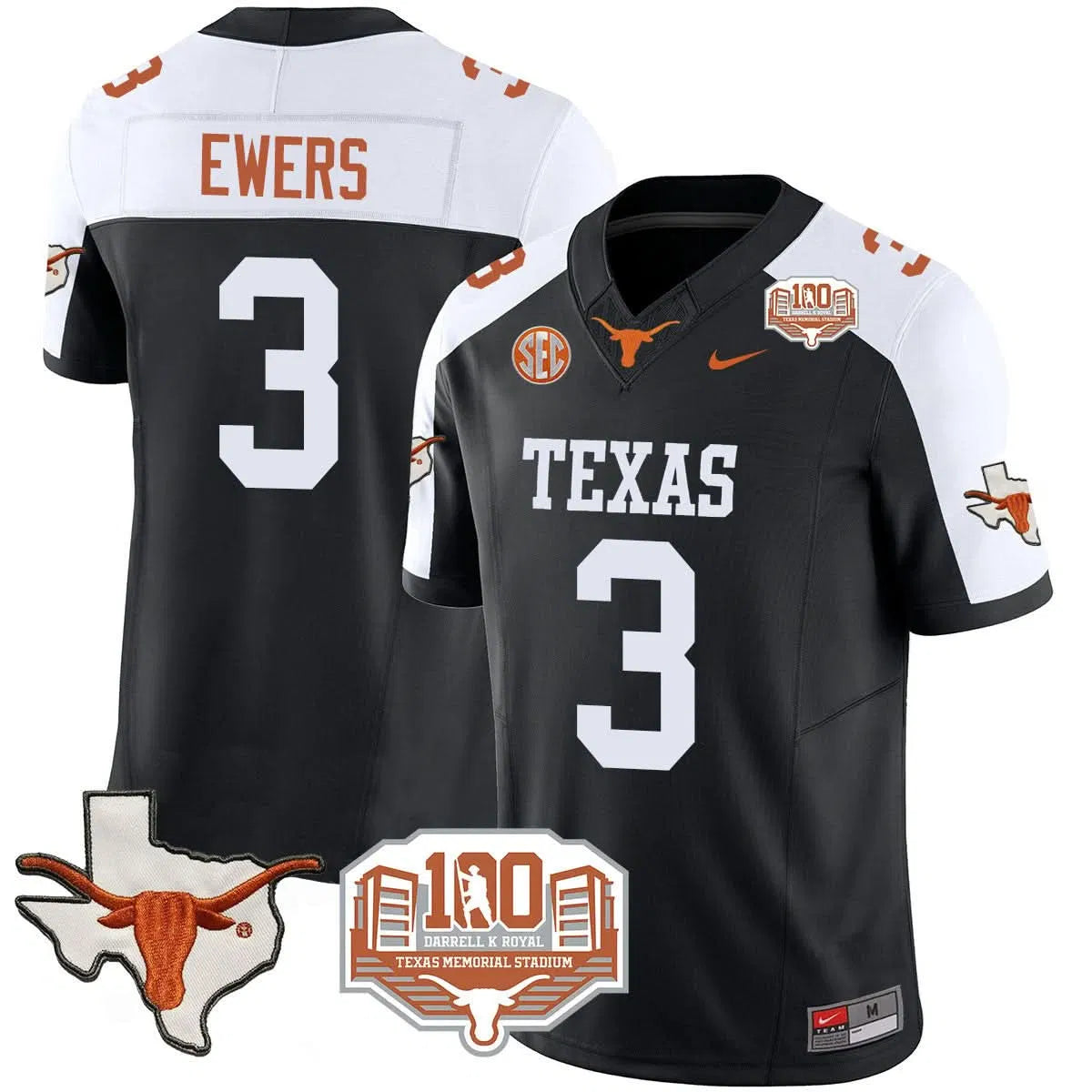 Personalized TL 2026 Vapor Limited Jersey - 100 years of Darrell K Royal - Black Alternate / Quinn Ewers Stitched