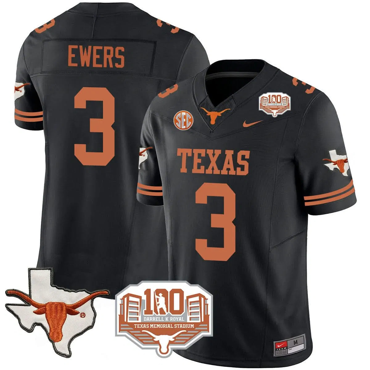 Personalized TL 2026 Vapor Limited Jersey - 100 years of Darrell K Royal - Black / Quinn Ewers Stitched