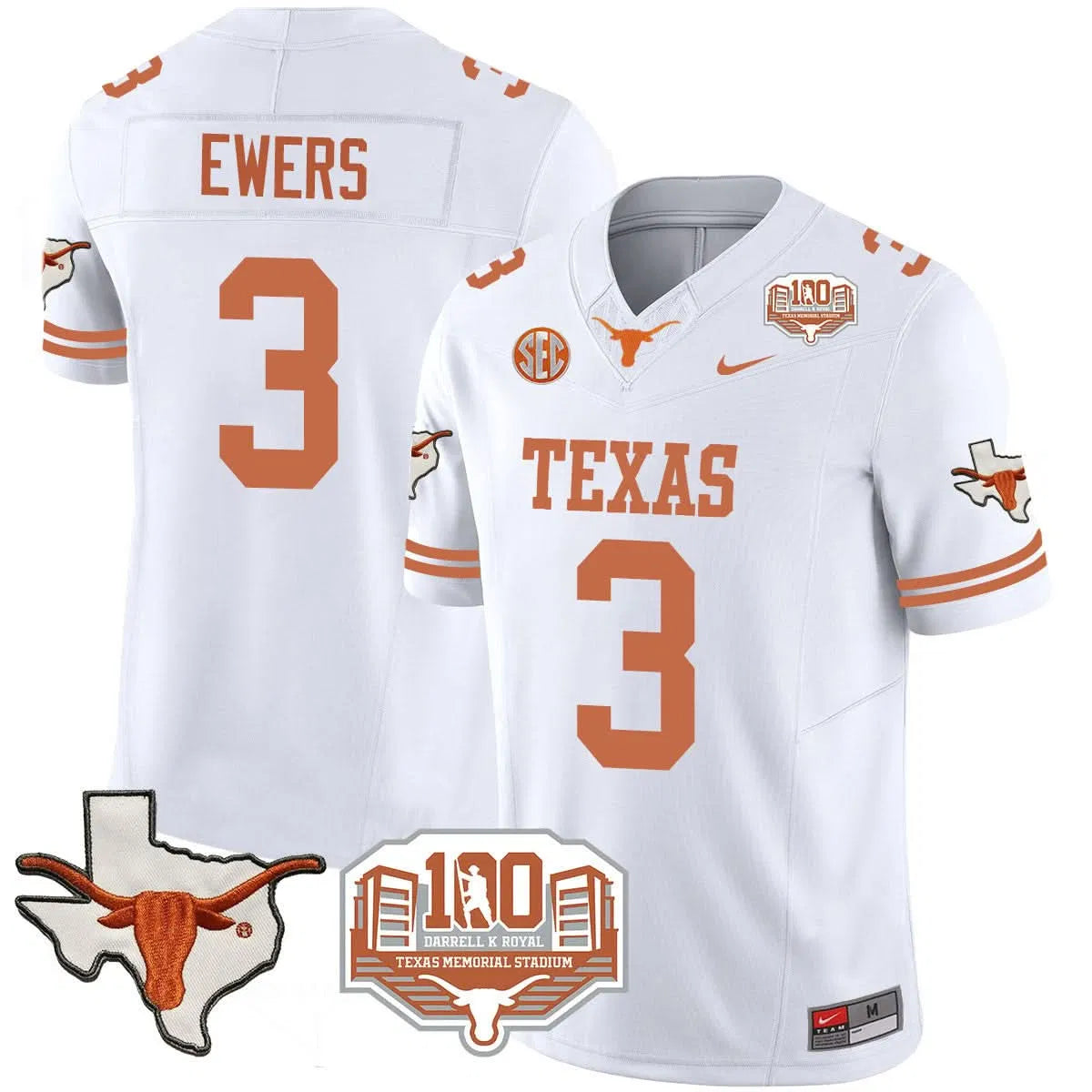 Personalized TL 2026 Vapor Limited Jersey - 100 years of Darrell K Royal - White / Quinn Ewers Stitched