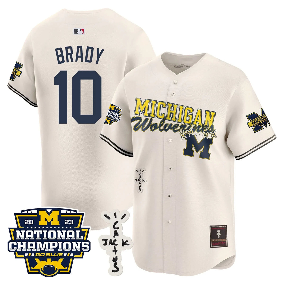 Personalized MW Cactus Jack Champions Baseball Jersey - Stitched - Cream / Tom Brady Stitched
