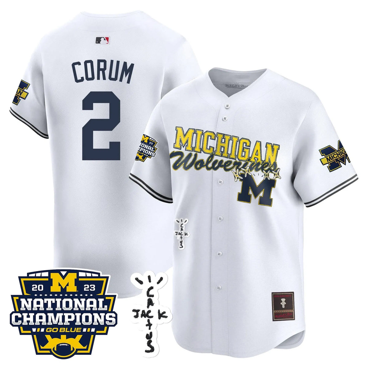 Personalized MW Cactus Jack Champions Baseball Jersey - Stitched - White / Blake Corum Stitched