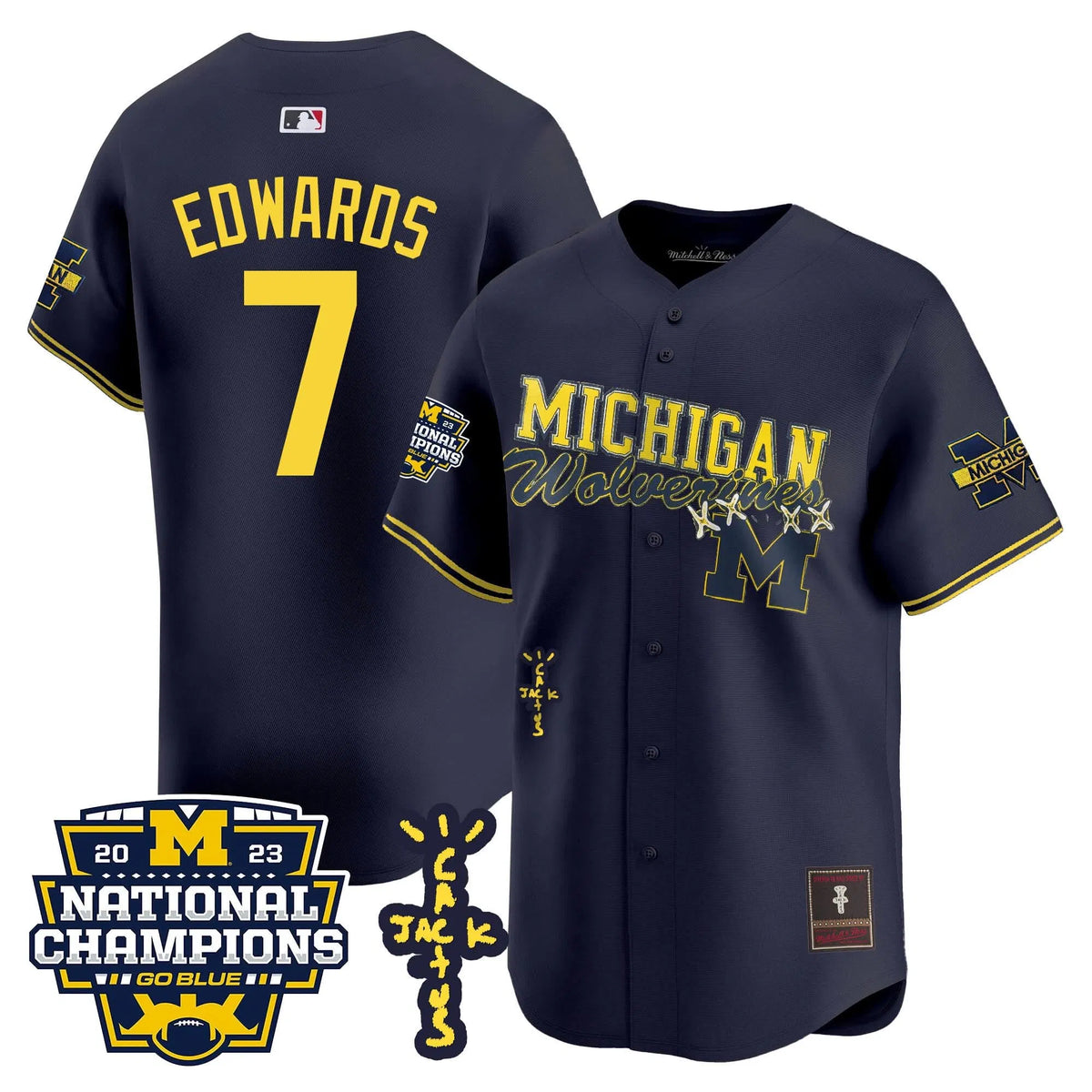 Personalized MW Cactus Jack Champions Baseball Jersey - Stitched - Navy / Donovan Edwards Stitched