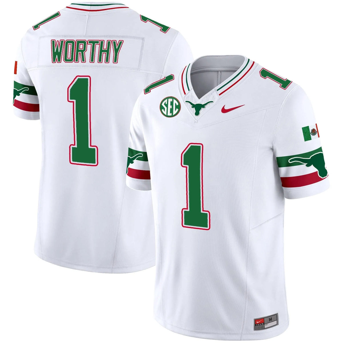 Personalized TL Mexico SEC Patch Vapor Jersey - White / Xavier Worthy Stitched