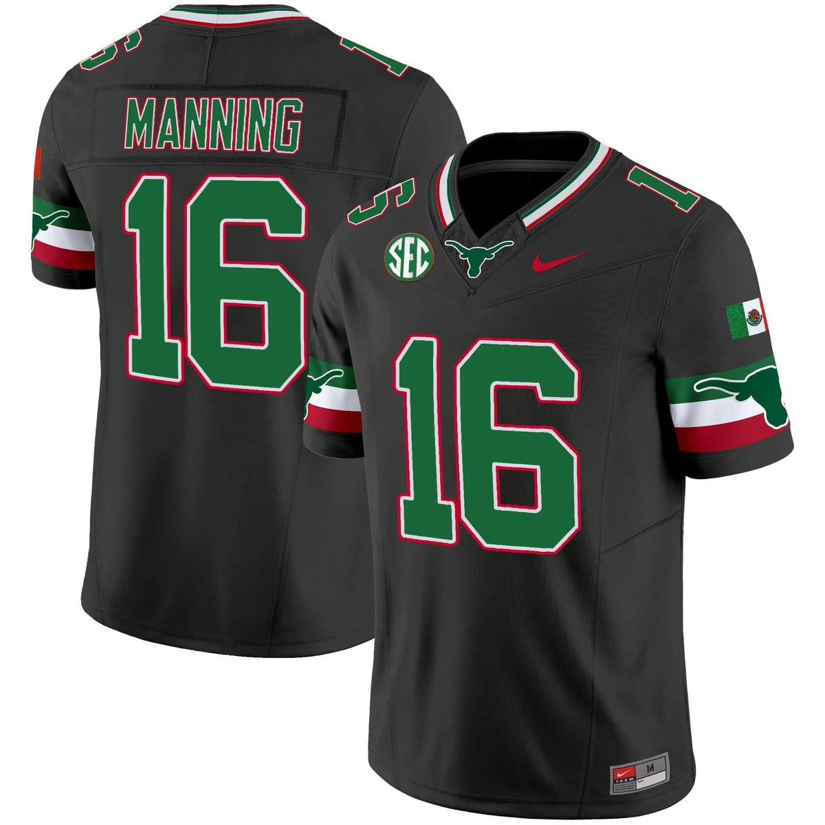 Personalized TL Mexico SEC Patch Vapor Jersey - Black / Arch Manning Stitched