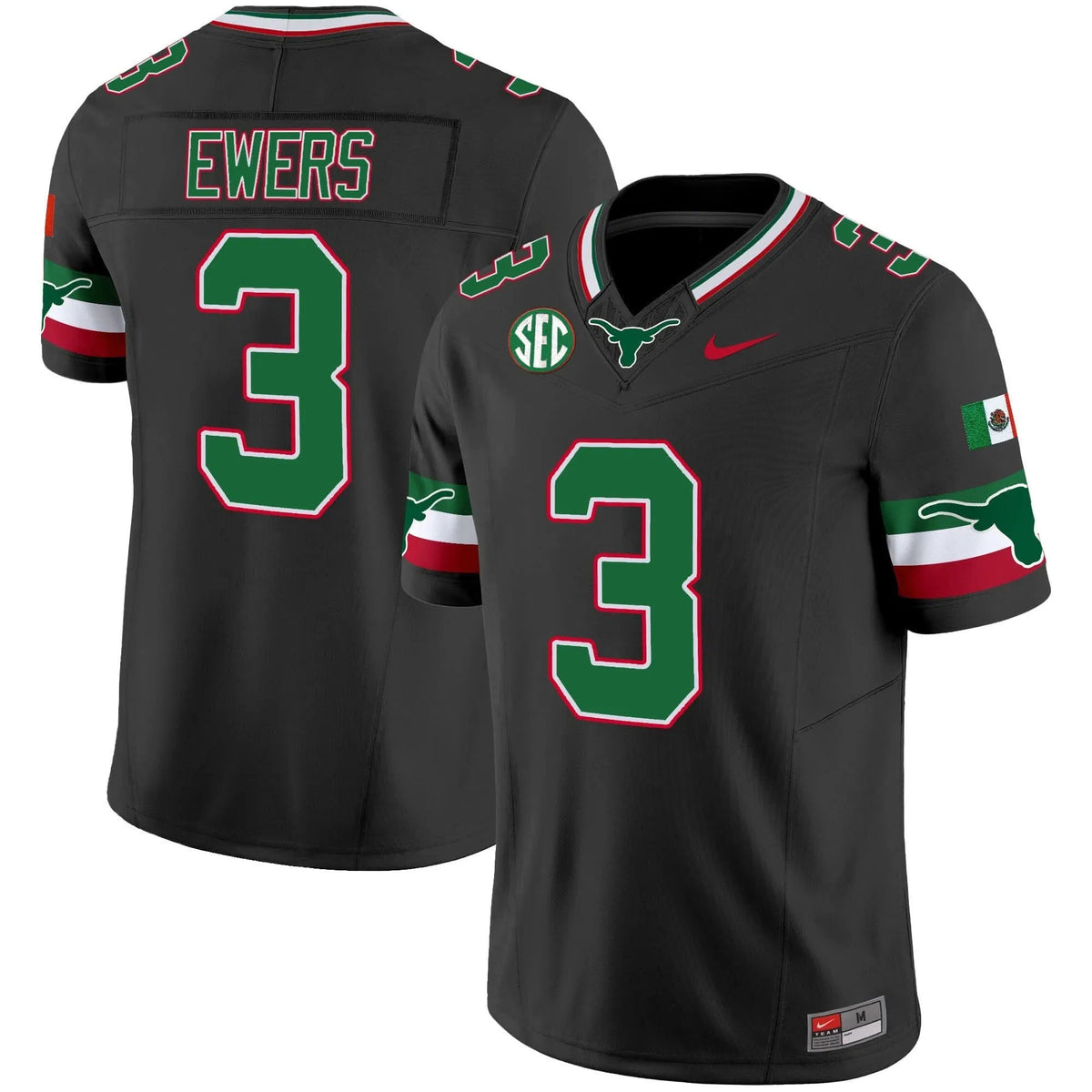 Personalized TL Mexico SEC Patch Vapor Jersey - Black / Quinn Ewers Stitched