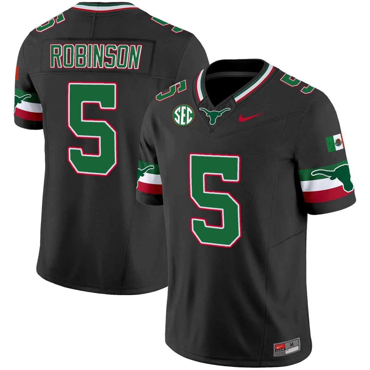 Personalized TL Mexico SEC Patch Vapor Jersey - Black / Bijan Robinson Stitched