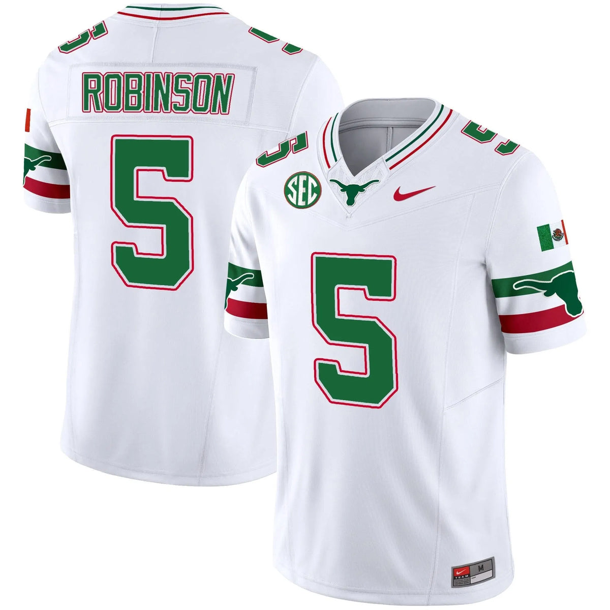 Personalized TL Mexico SEC Patch Vapor Jersey - White / Bijan Robinson Stitched