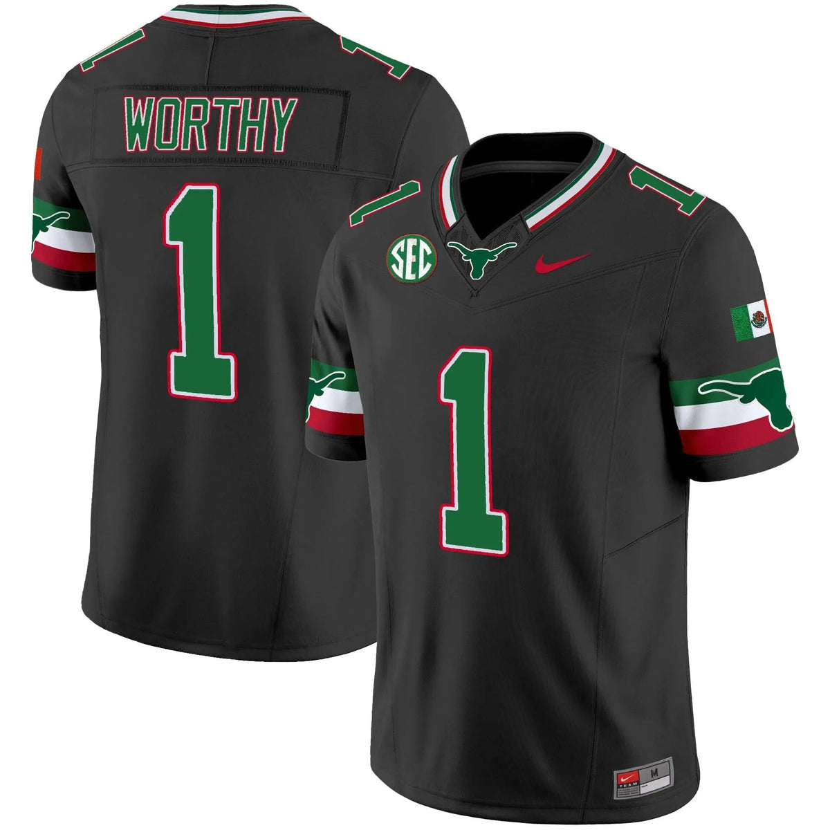 Personalized TL Mexico SEC Patch Vapor Jersey - Black / Xavier Worthy Stitched