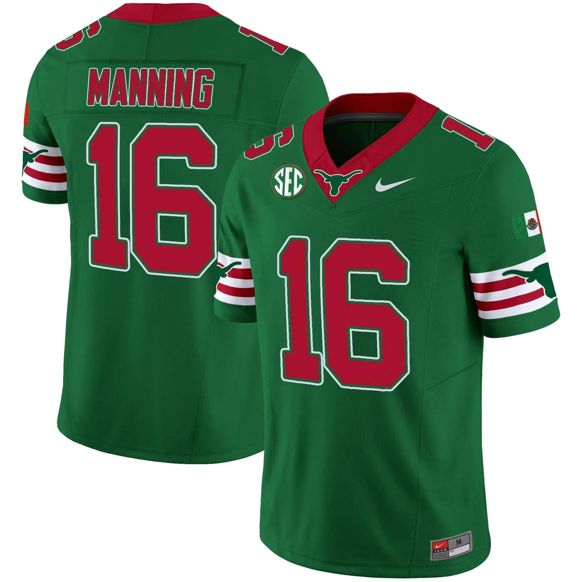 Personalized TL Mexico SEC Patch Vapor Jersey - Green / Arch Manning Stitched