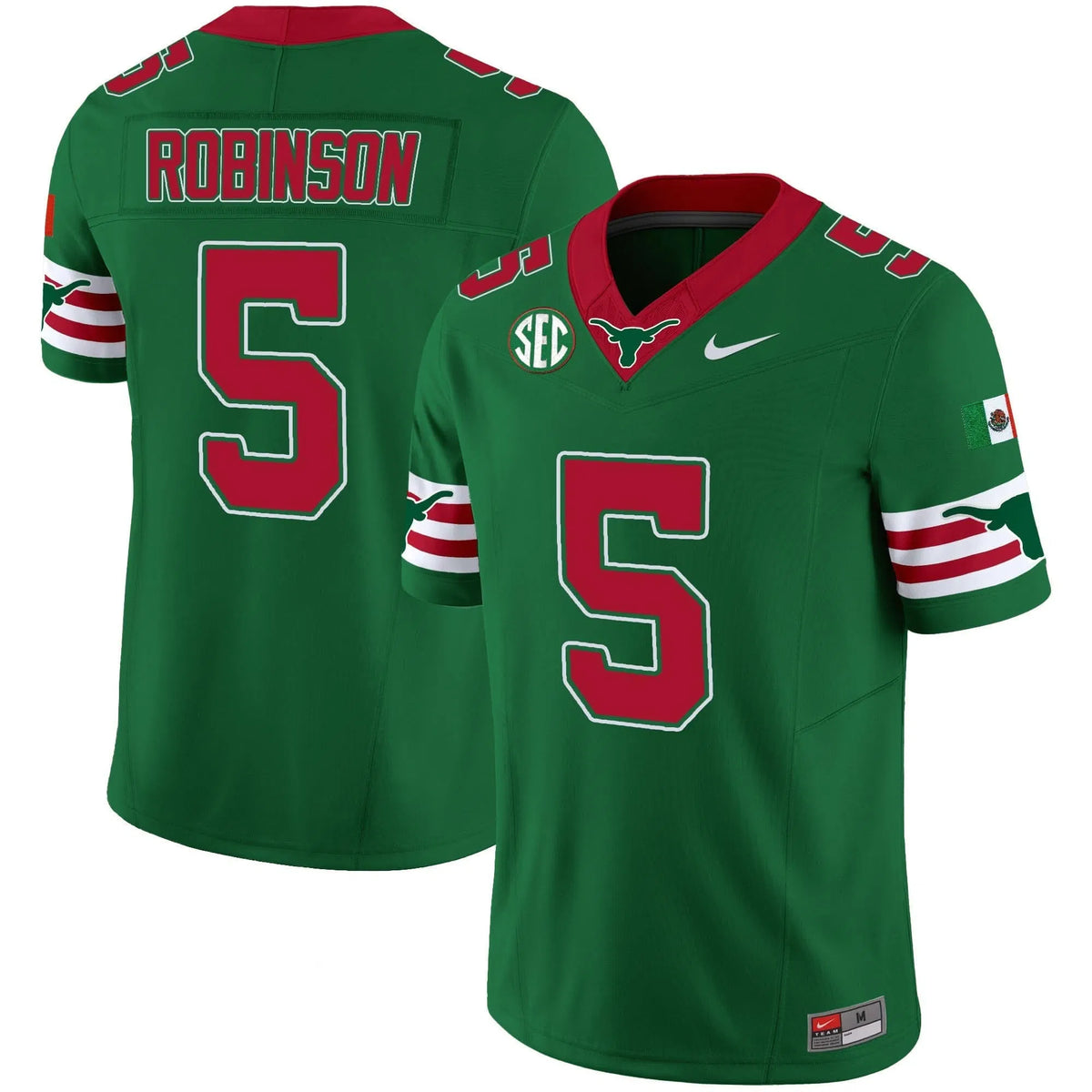 Personalized TL Mexico SEC Patch Vapor Jersey - Green / Bijan Robinson Stitched