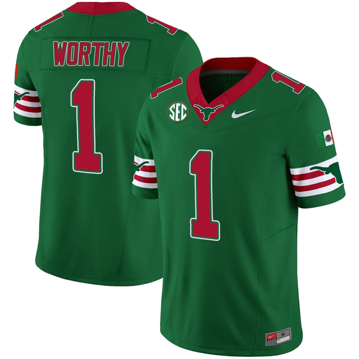 Personalized TL Mexico SEC Patch Vapor Jersey - Green / Xavier Worthy Stitched