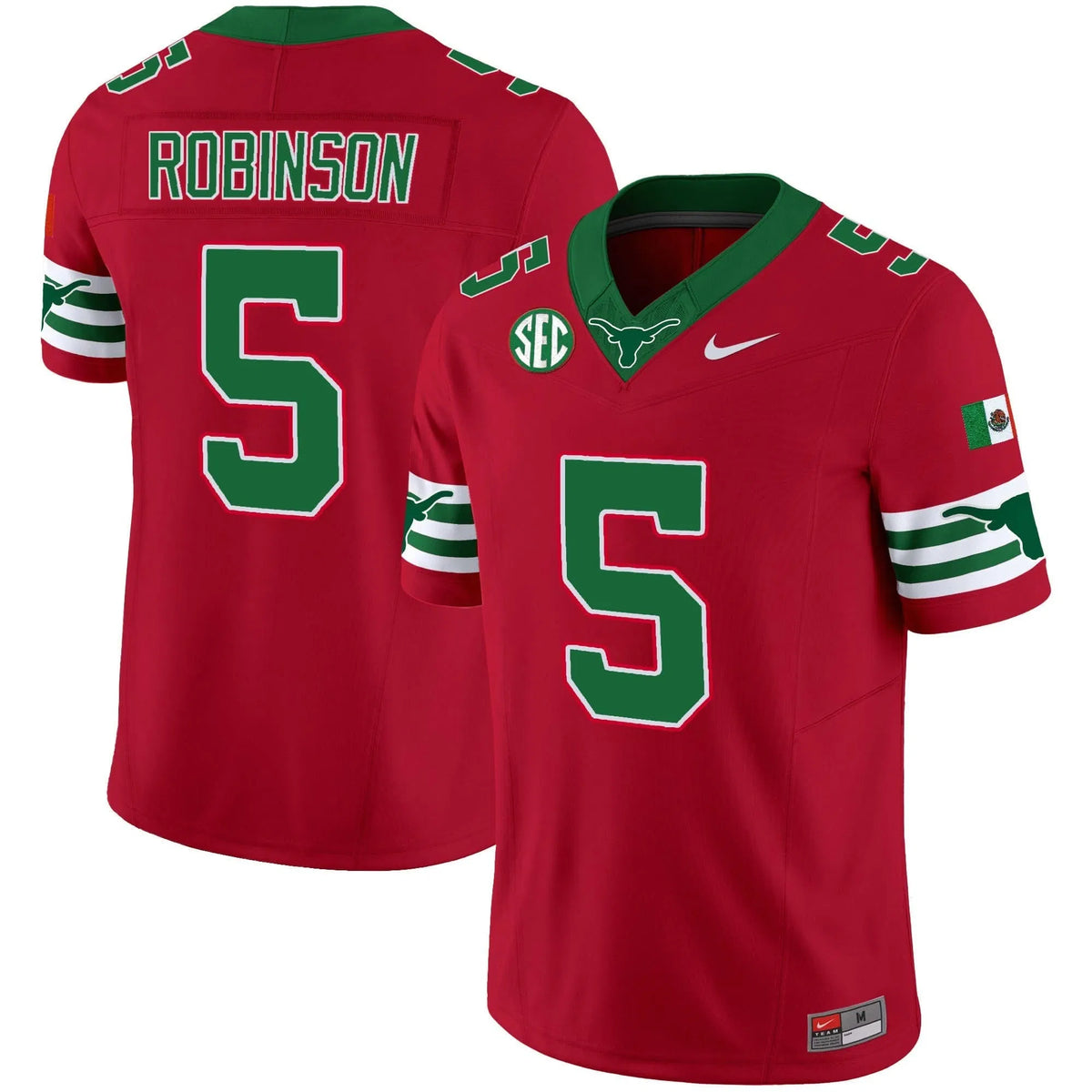 Personalized TL Mexico SEC Patch Vapor Jersey - Red / Bijan Robinson Stitched