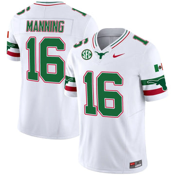 Personalized TL Mexico SEC Patch Vapor Jersey - White / Arch Manning Stitched