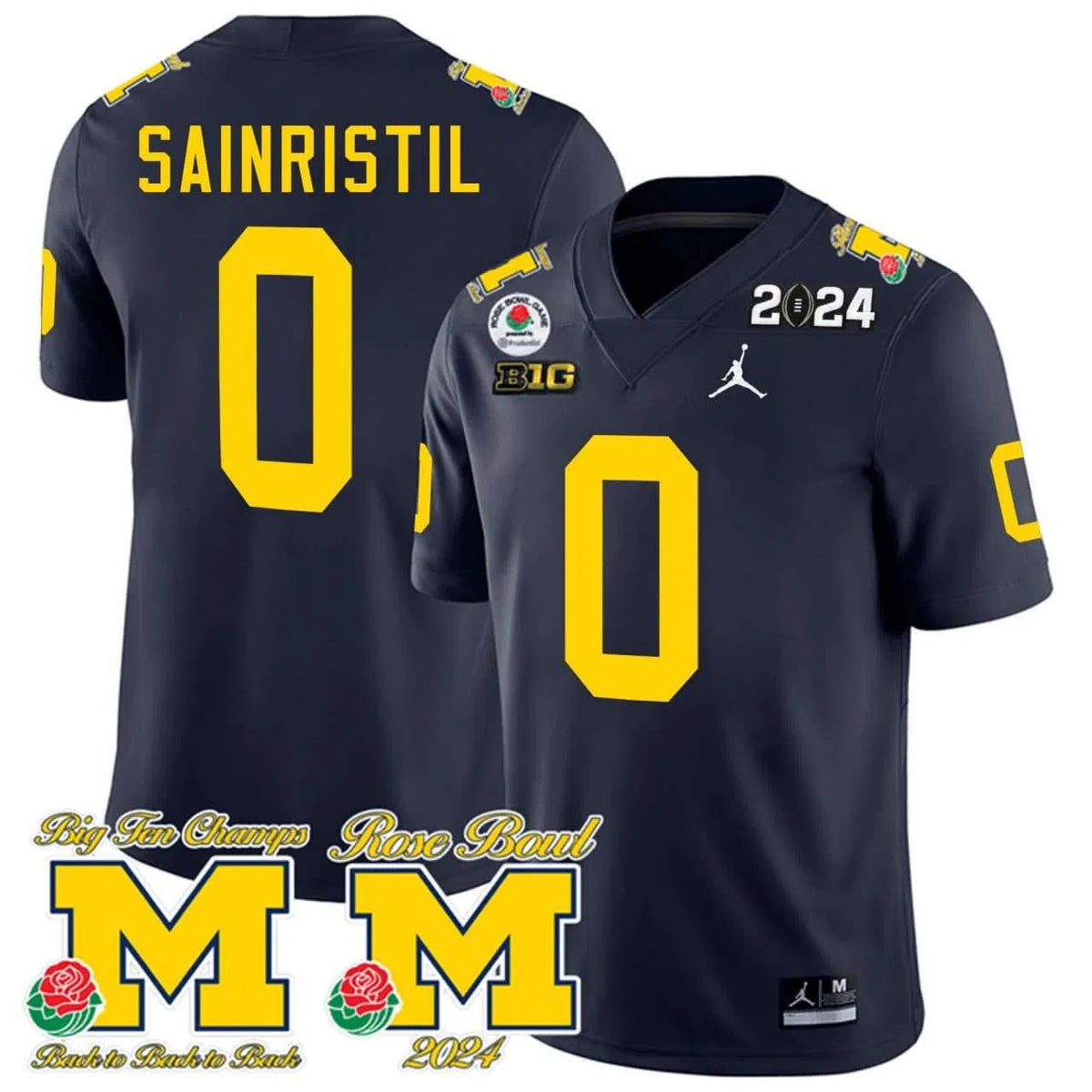 Personalized Mike Sainristil MW Rose Bowl 2026 Patch Jersey - Navy Stitched