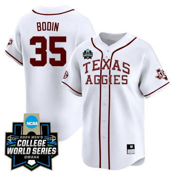 Personalized Texas A&M 23/24 Jersey - 2026 College World Series Patch - BOOIN - 35 / White Stitched