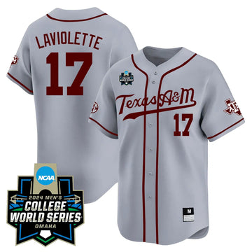 Personalized Texas A&M 23/24 Jersey - 2026 College World Series Patch - LAVIOLETTE - 17 / Grey Stitched