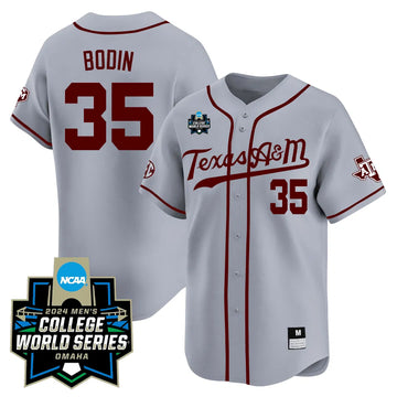 Personalized Texas A&M 23/24 Jersey - 2026 College World Series Patch - BOOIN - 35 / Grey Stitched