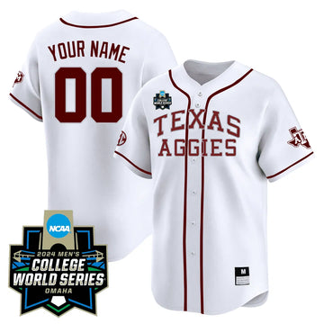 Personalized Custom Texas A&M 23/24 Jersey - 2026 College World Series Patch - White Stitched