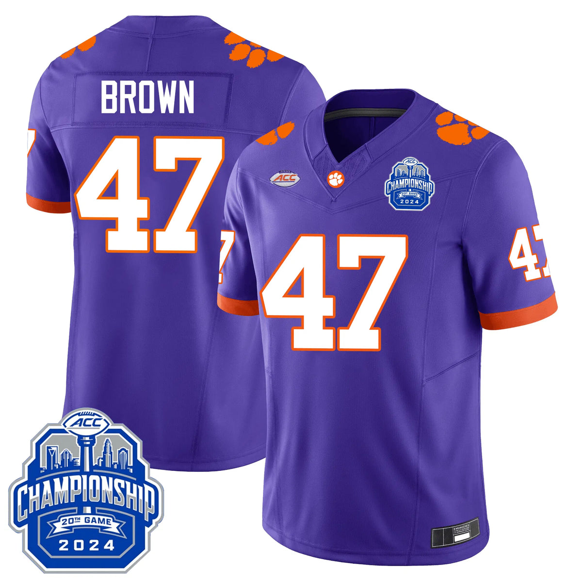 Personalized CT 24/25 Jersey - ACC Championship Patch - BROWN - 47 / Purple Stitched