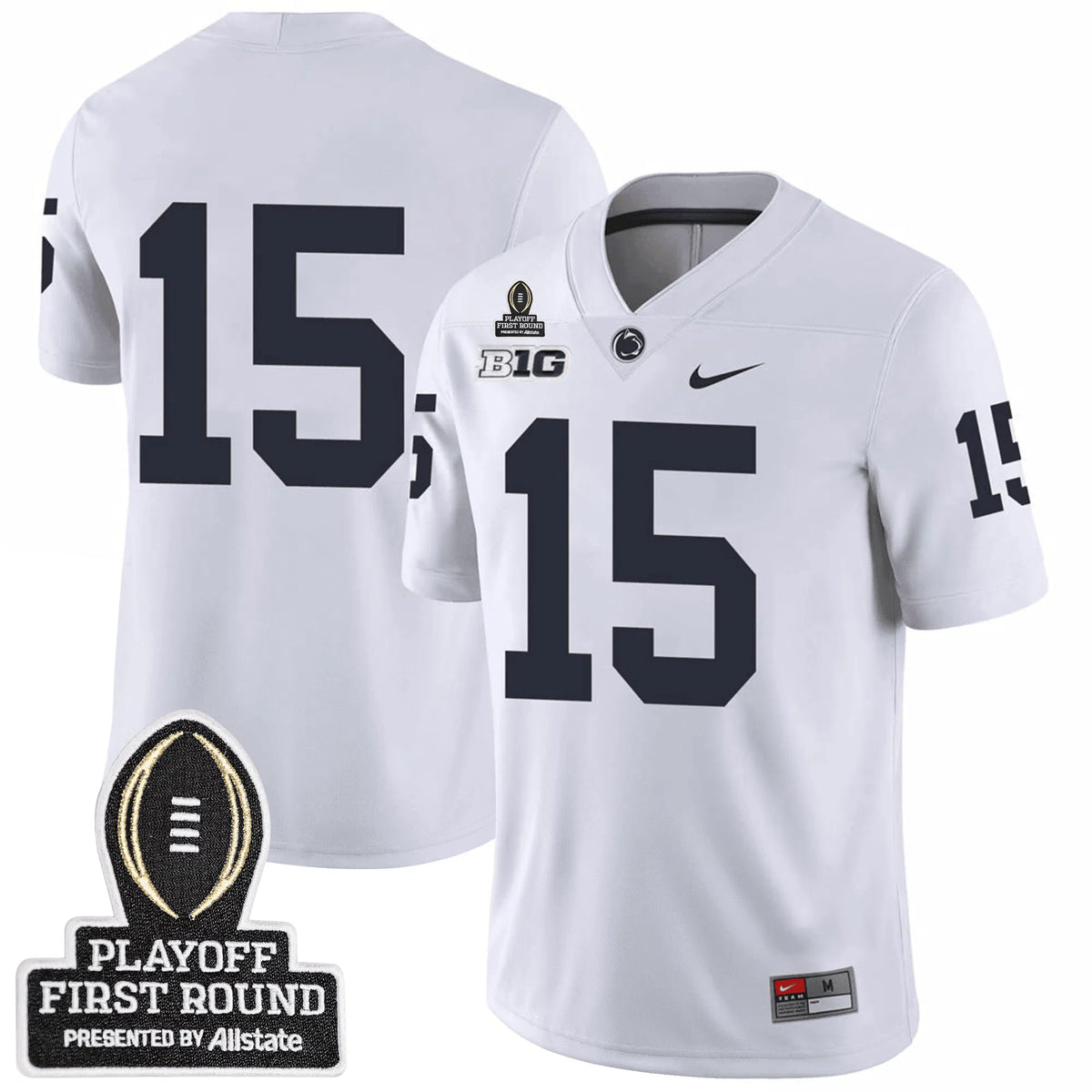 Personalized Penn State Football 24/25 Jersey - CFP First Round Patch - #15 / White Stitched