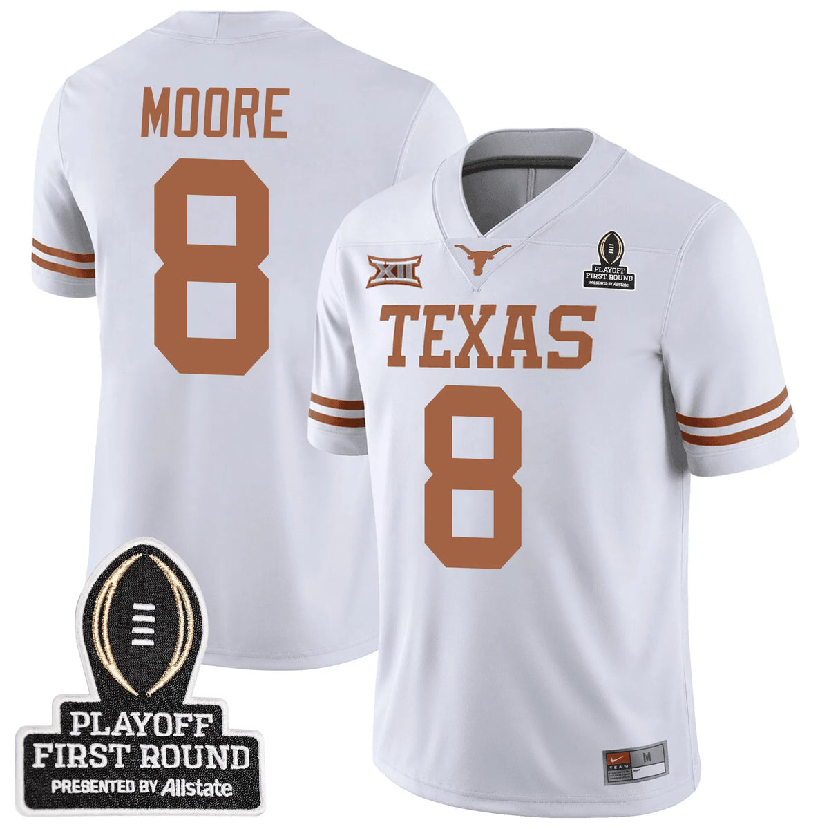 Personalized TL Football 24/25 Jersey - CFP First Round Patch - MOORE - 8 / White Stitched