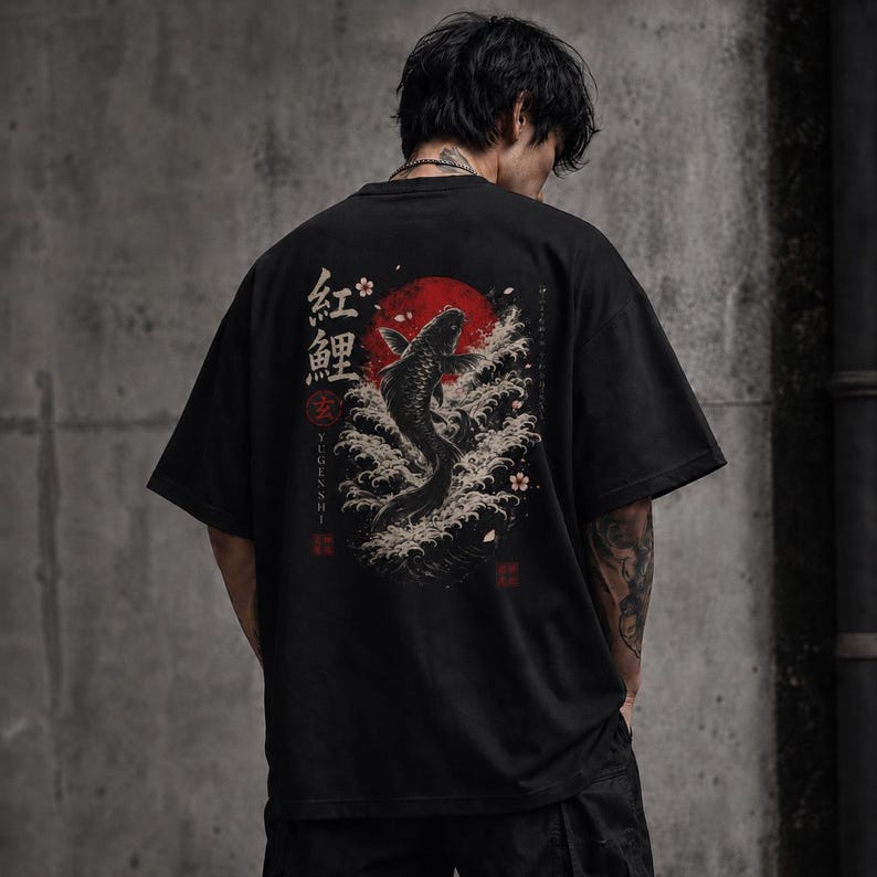 Japanese  Crimson Koi Unisex Oversized Tee - Gift for friends